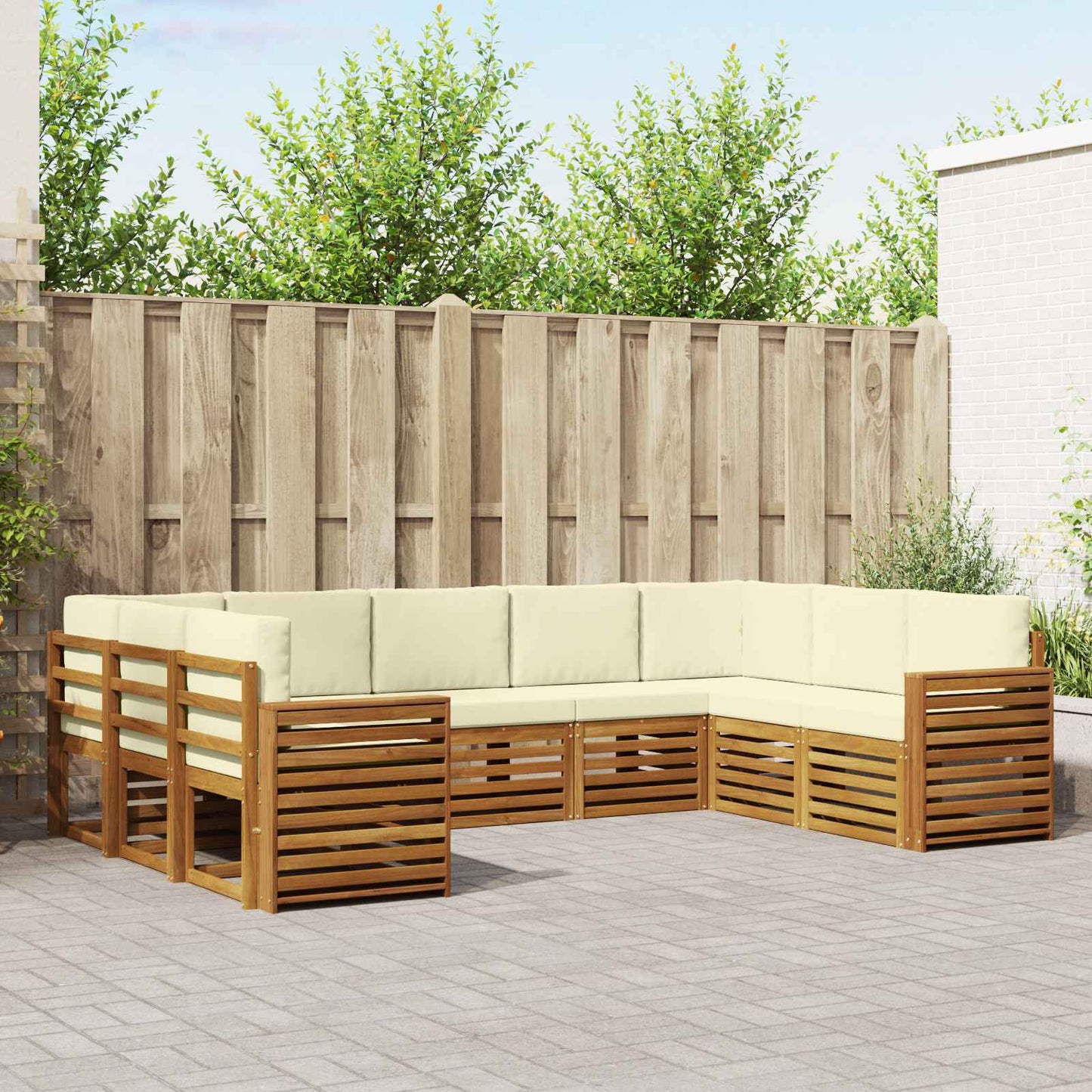 Set divani 9 pcs Naturale e Crema Legno di Acacia Massello