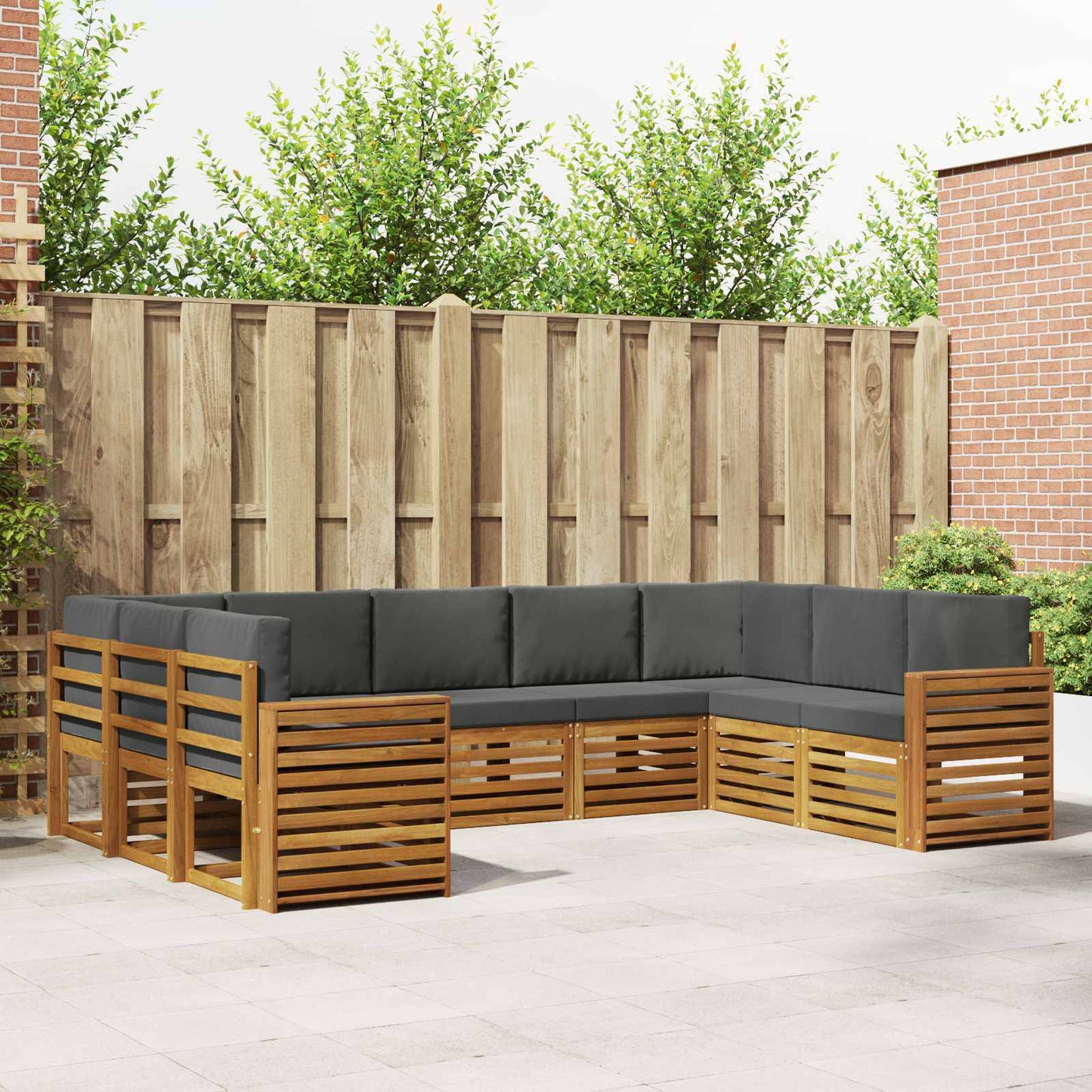 Set divani 9 pcs Naturale e Antracite Legno di Acacia Massello