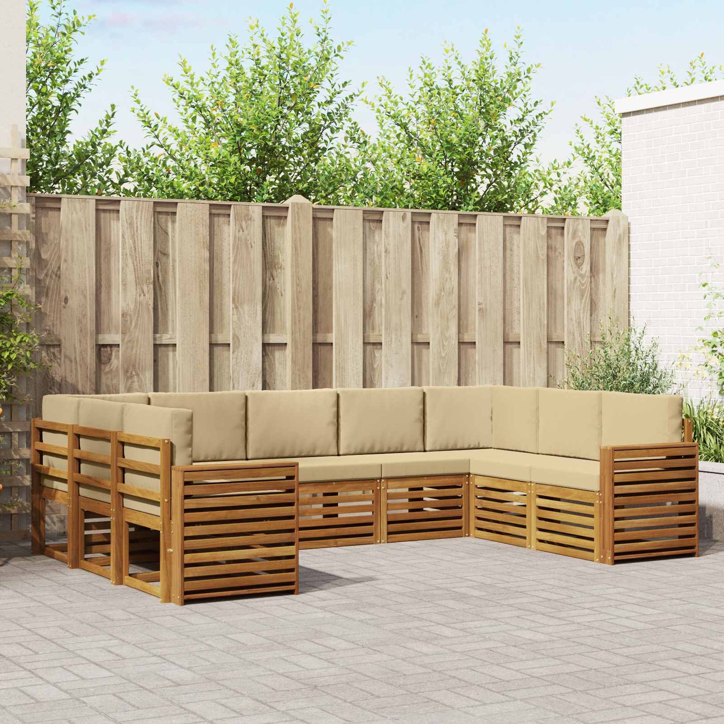 Set divani 9 pcs Naturale e Beige Legno di Acacia Massello