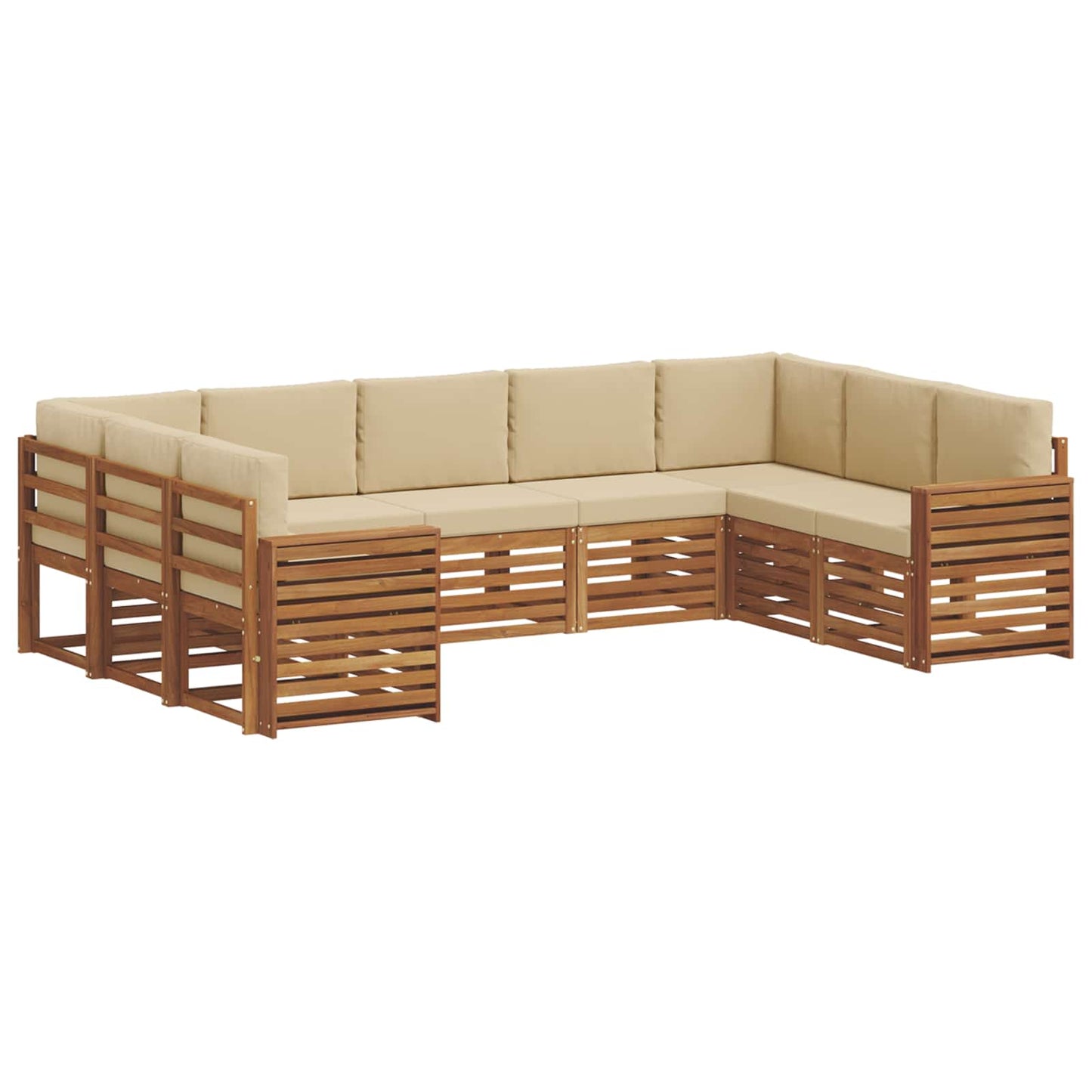 Set divani 9 pcs Naturale e Beige Legno di Acacia Massello