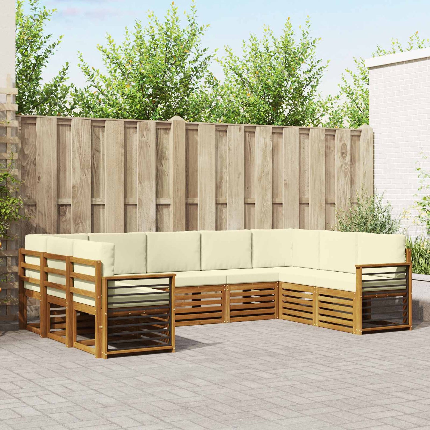 Set divani 9 pcs Naturale e Crema Legno di Acacia Massello