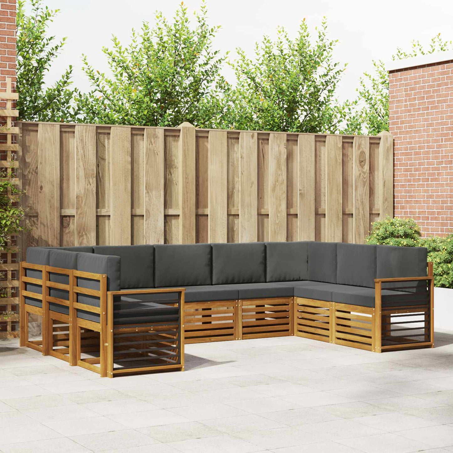 Set divani 9 pcs Naturale e Antracite Legno di Acacia Massello