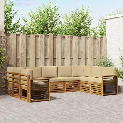 Set divani 9 pcs Naturale e Beige Legno di Acacia Massello