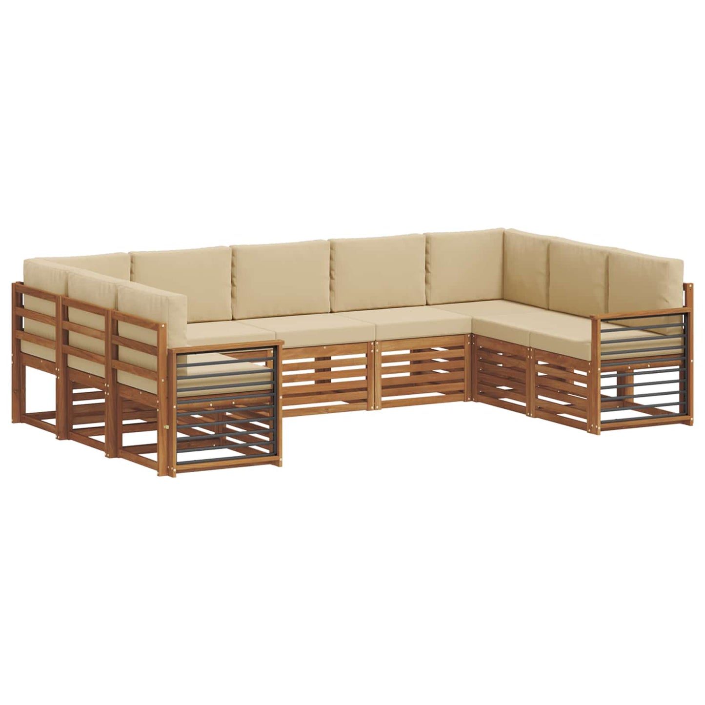 Set divani 9 pcs Naturale e Beige Legno di Acacia Massello