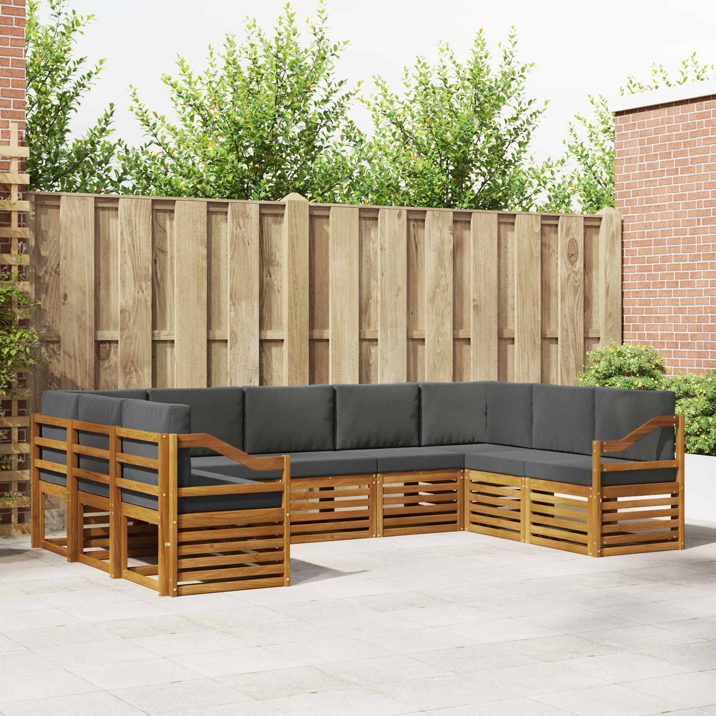 Set divani 9 pcs Naturale e Antracite Legno di Acacia Massello