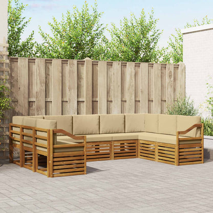 Set divani 9 pcs Naturale e Beige Legno di Acacia Massello
