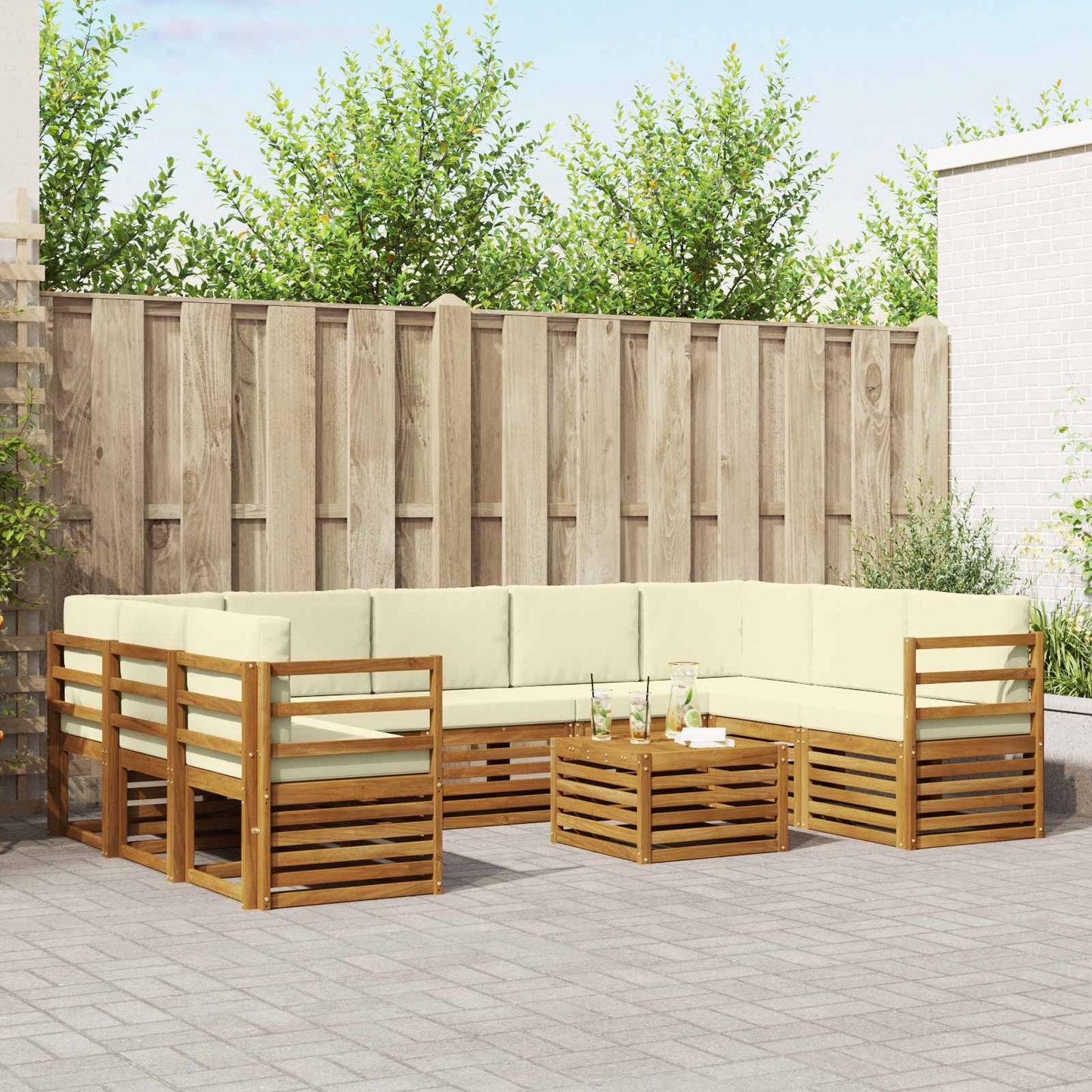 Set divani 10 pcs Naturale e Crema Legno di Acacia Massello