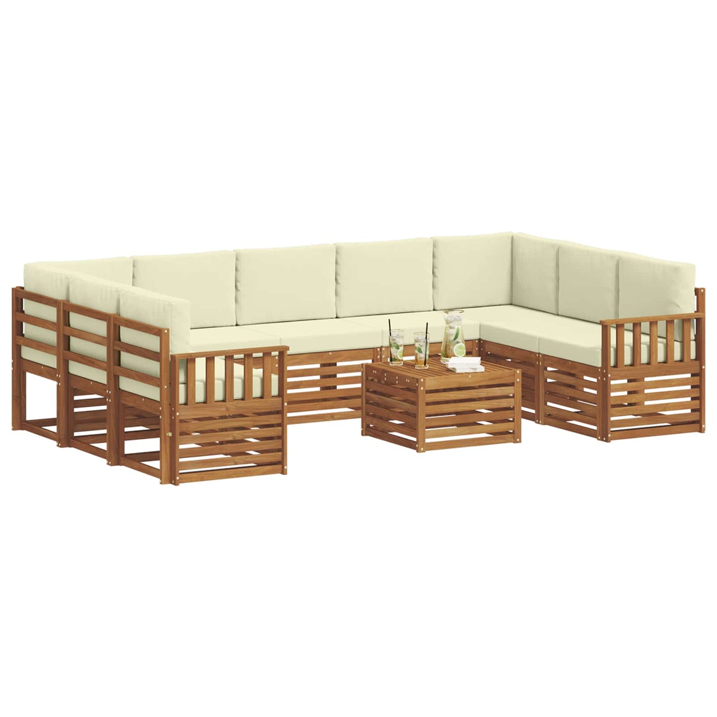 Set divani 10 pcs Naturale e Crema Legno di Acacia Massello