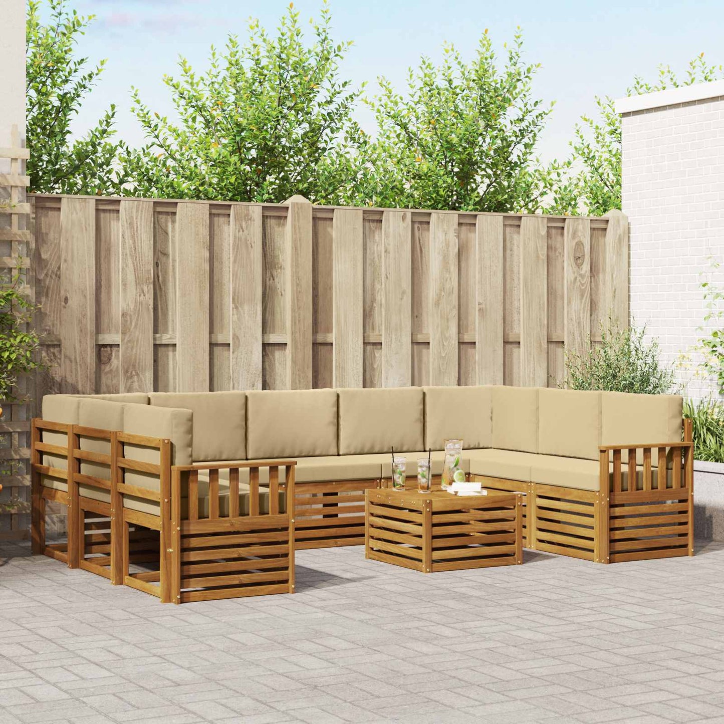 Set divani 10 pcs Naturale e Beige Legno di Acacia Massello