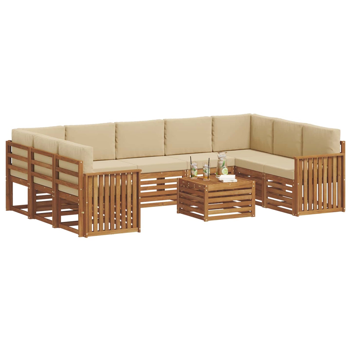 Set divani 10 pcs Naturale e Beige Legno di Acacia Massello