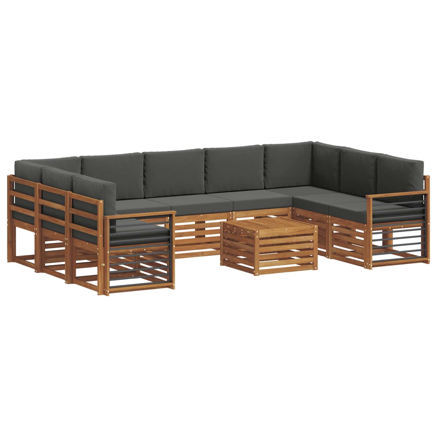 Set divani 10 pcs Naturale e Antracite Legno di Acacia Massello