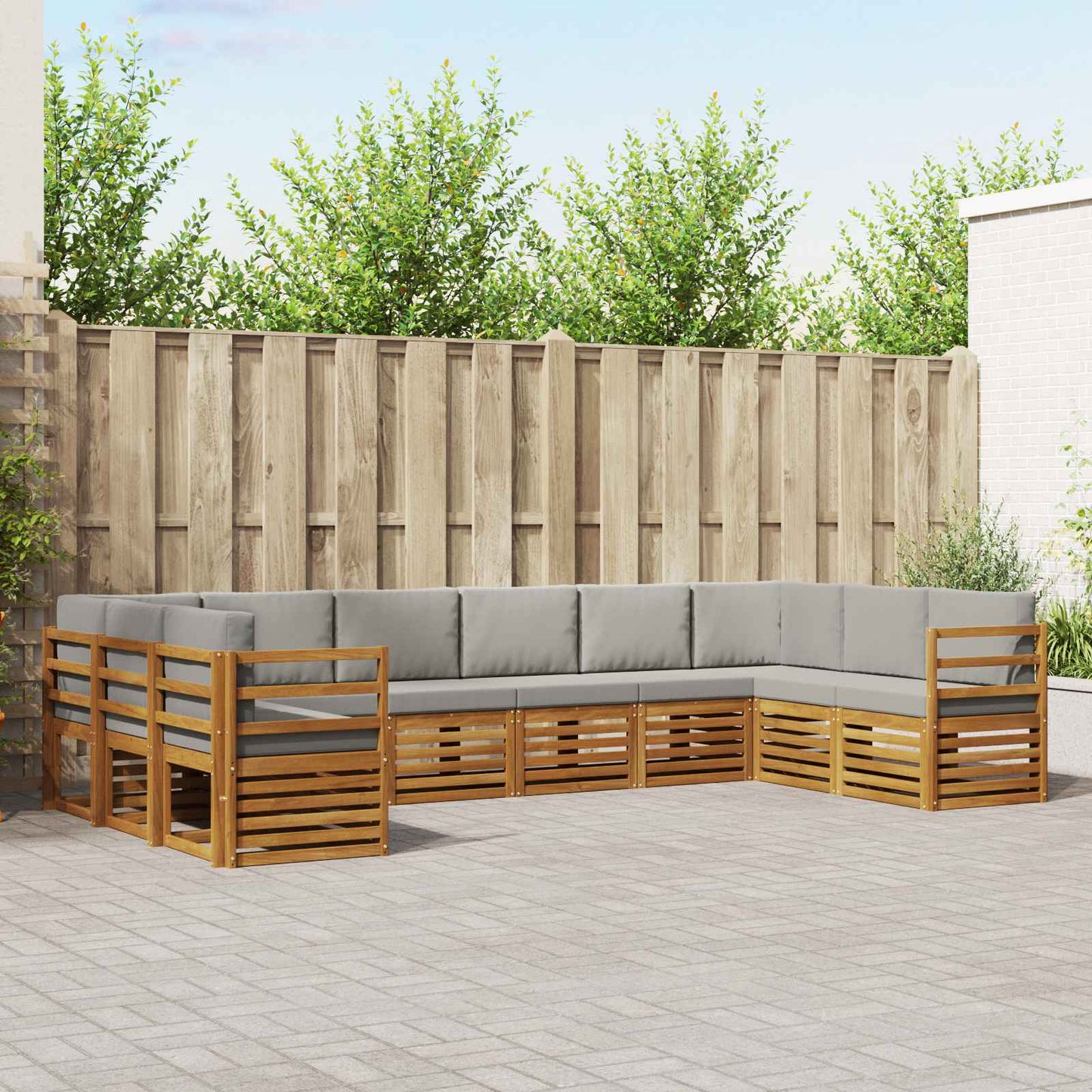 Set divani con cuscino 10 pcs Grigio Naturale e Chiaro