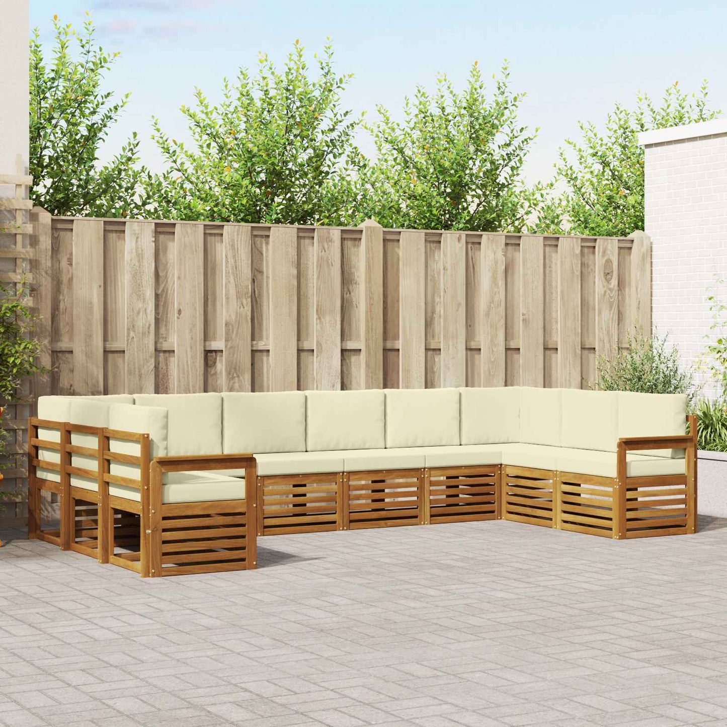 Set divani 10 pcs Naturale e Crema Legno di Acacia Massello