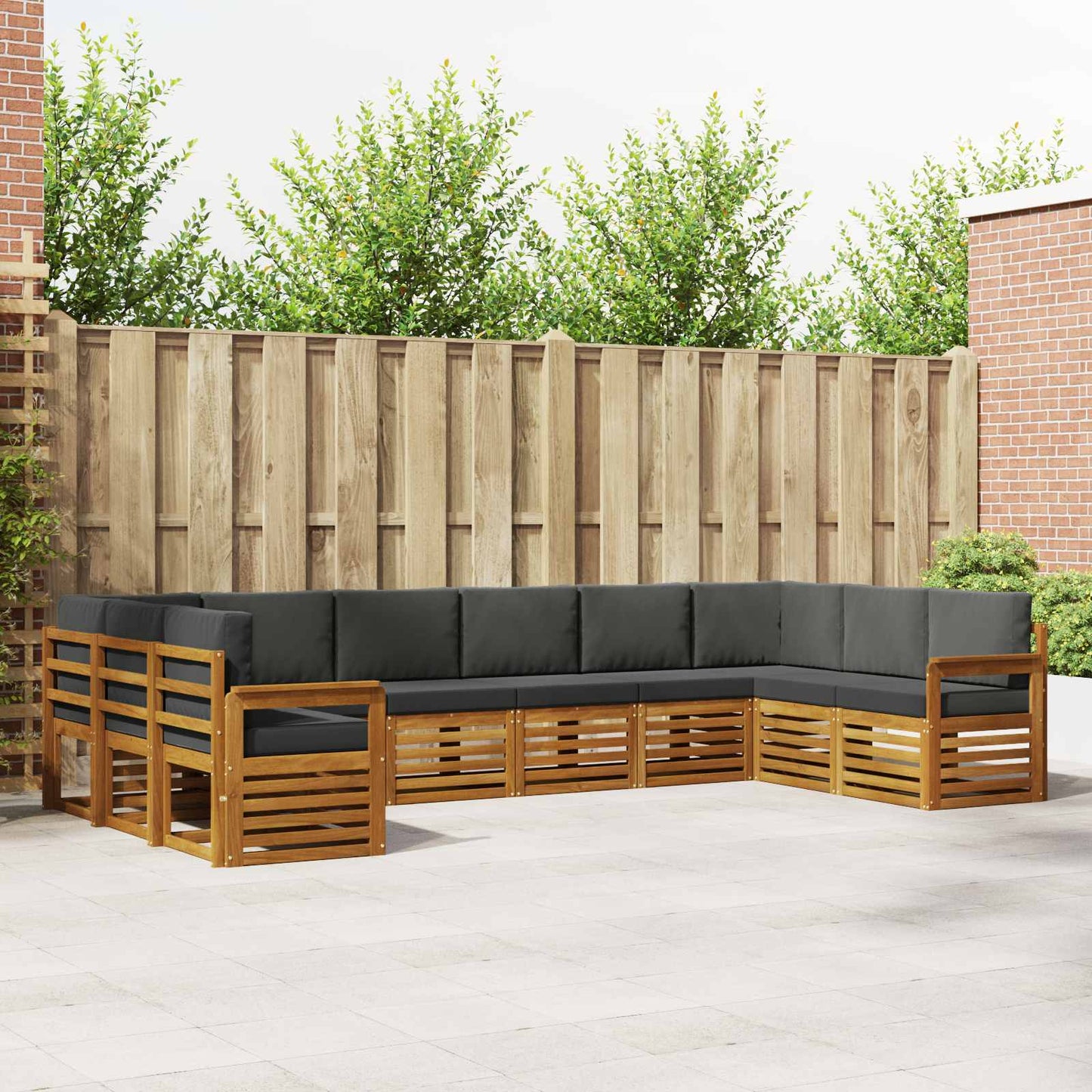 Set divani 10 pcs Naturale e Antracite Legno di Acacia Massello