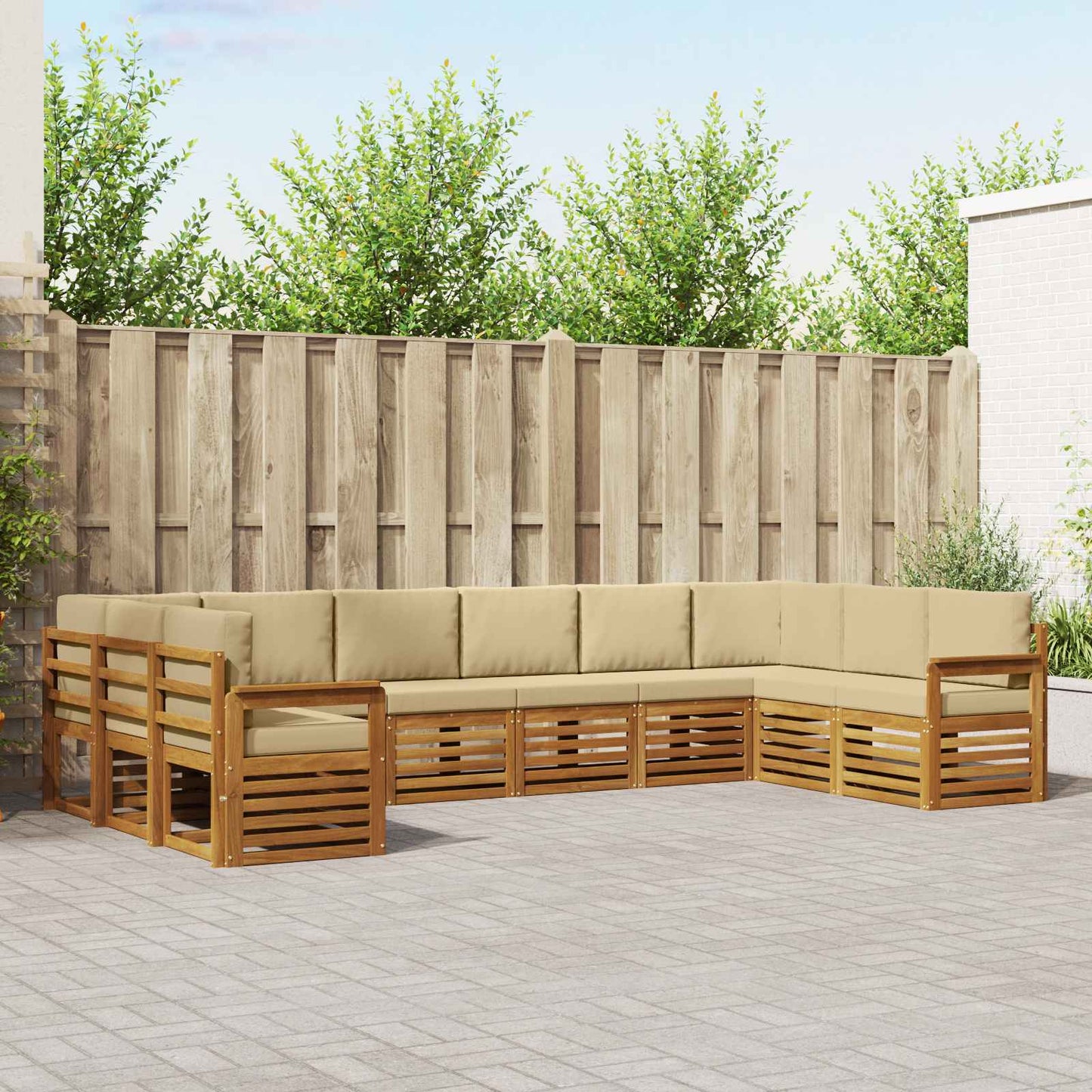 Set divani 10 pcs Naturale e Beige Legno di Acacia Massello
