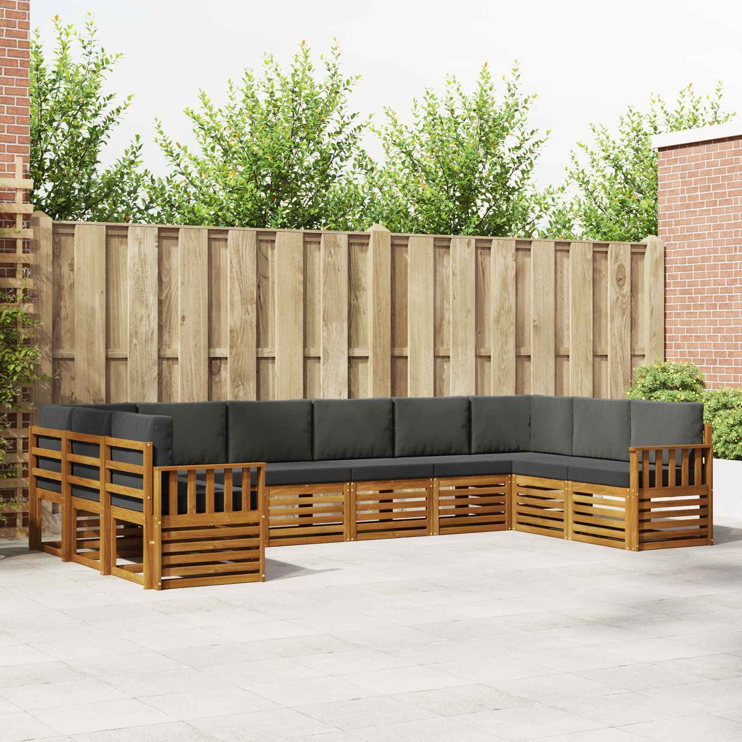 Set divani 10 pcs Naturale e Antracite Legno di Acacia Massello