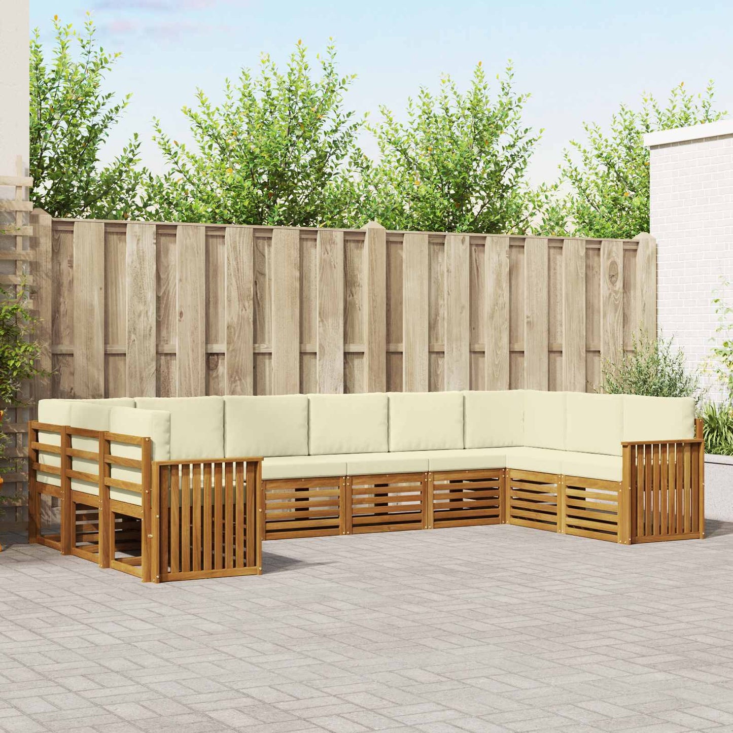 Set divani 10 pcs Naturale e Crema Legno di Acacia Massello