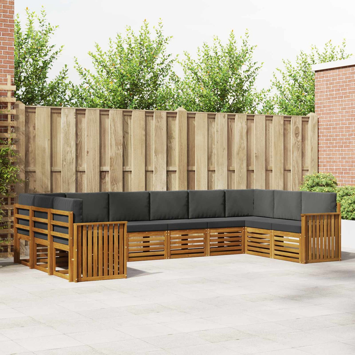 Set divani 10 pcs Naturale e Antracite Legno di Acacia Massello