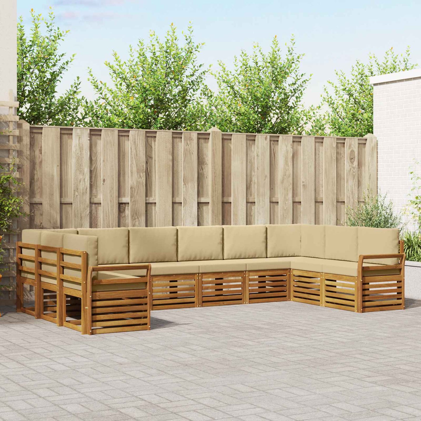 Set divani 10 pcs Naturale e Beige Legno di Acacia Massello