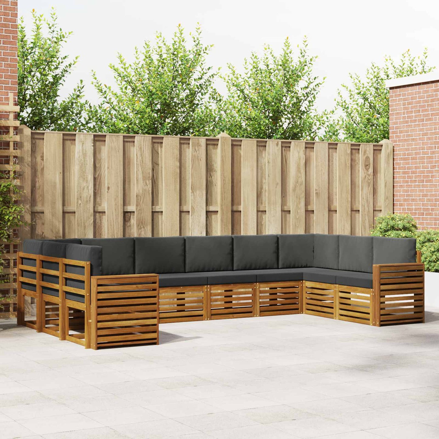 Set divani 10 pcs Naturale e Antracite Legno di Acacia Massello
