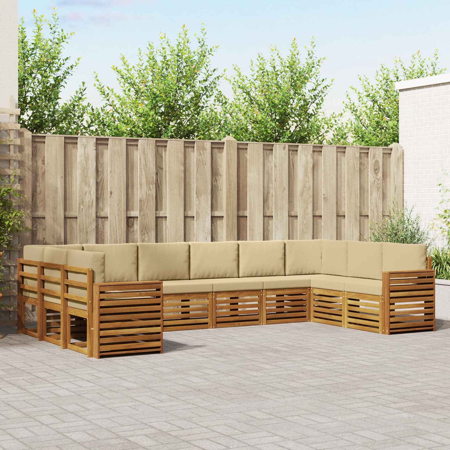 Set divani 10 pcs Naturale e Beige Legno di Acacia Massello