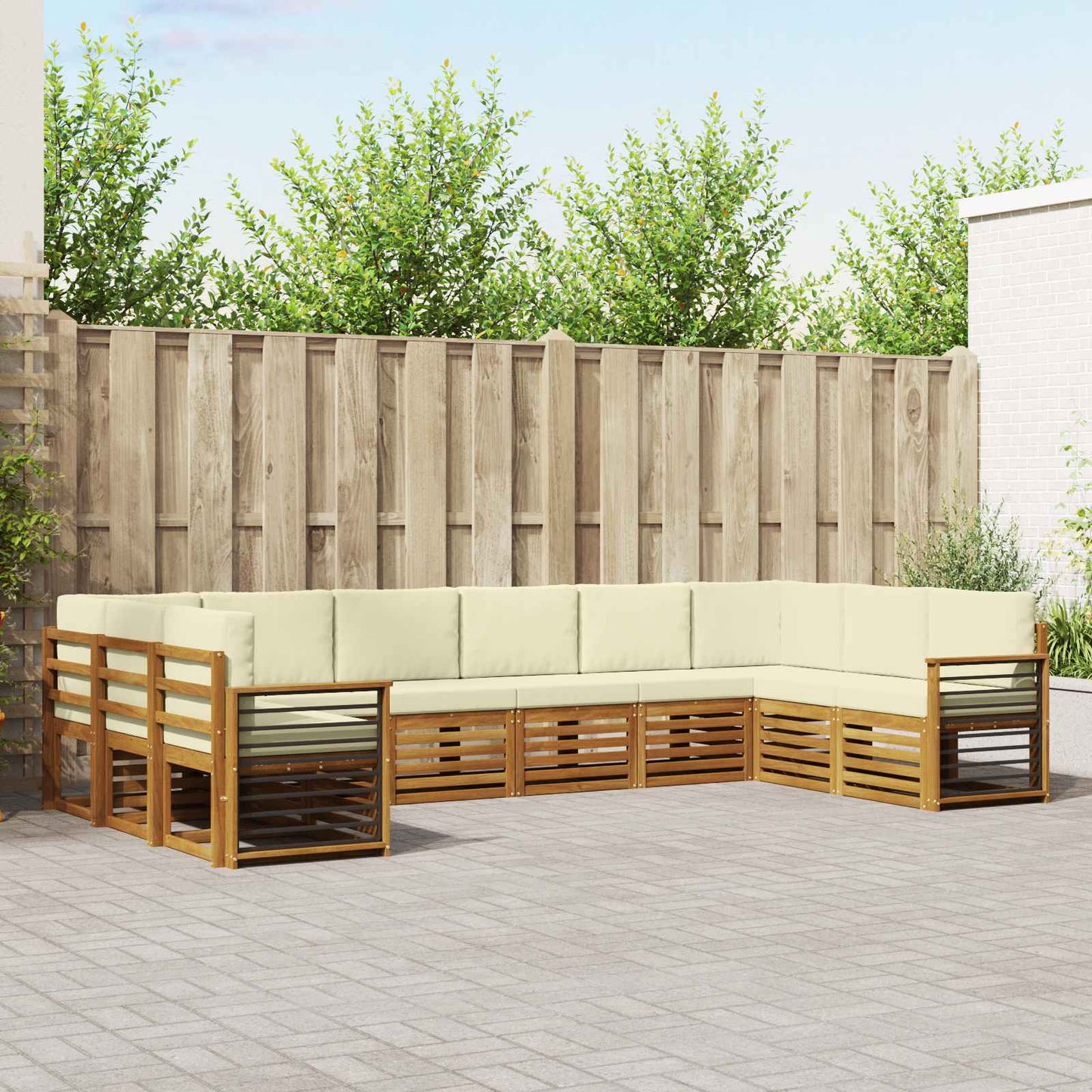Set divani 10 pcs Naturale e Crema Legno di Acacia Massello