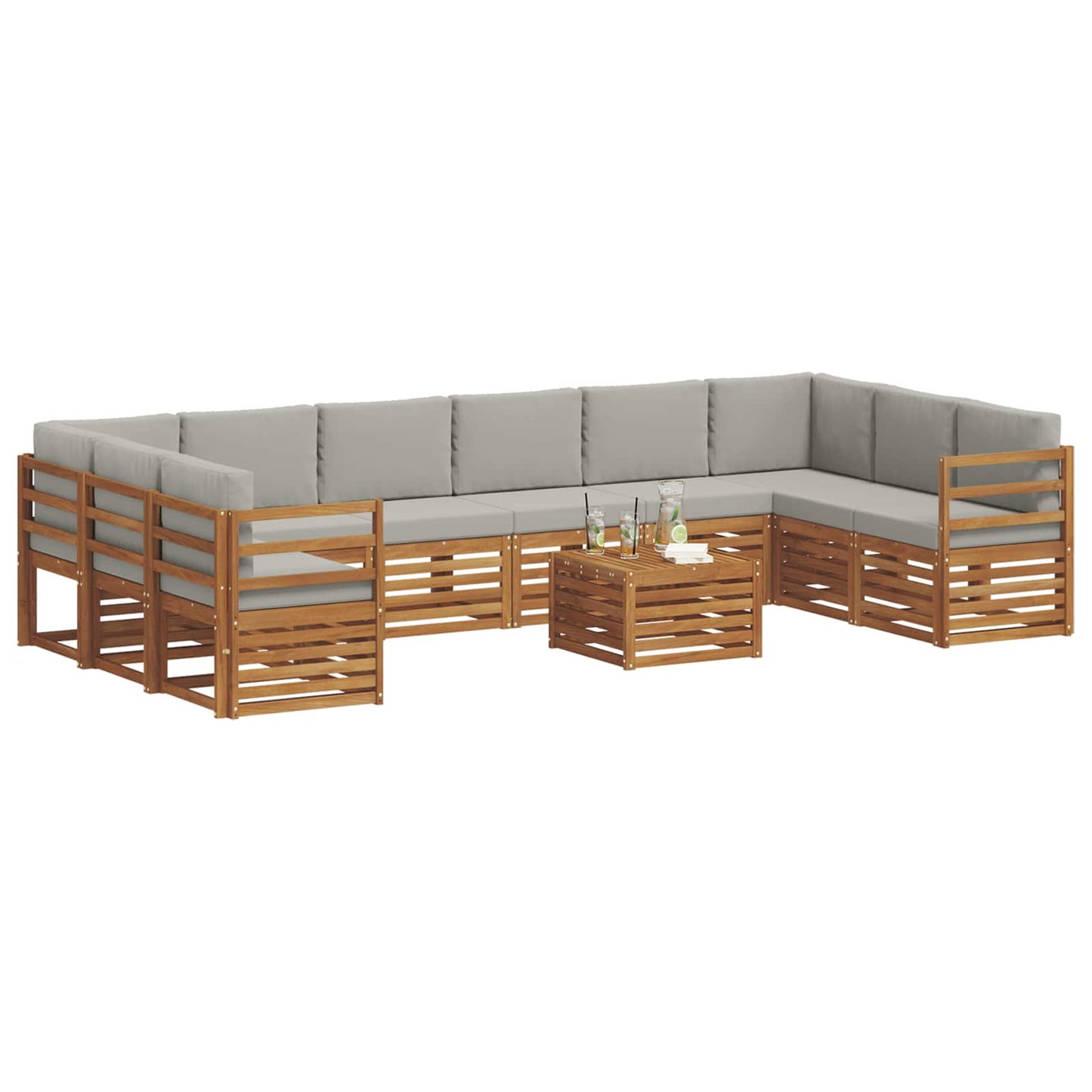 Set divani con cuscino 11 pcs Grigio Naturale e Chiaro