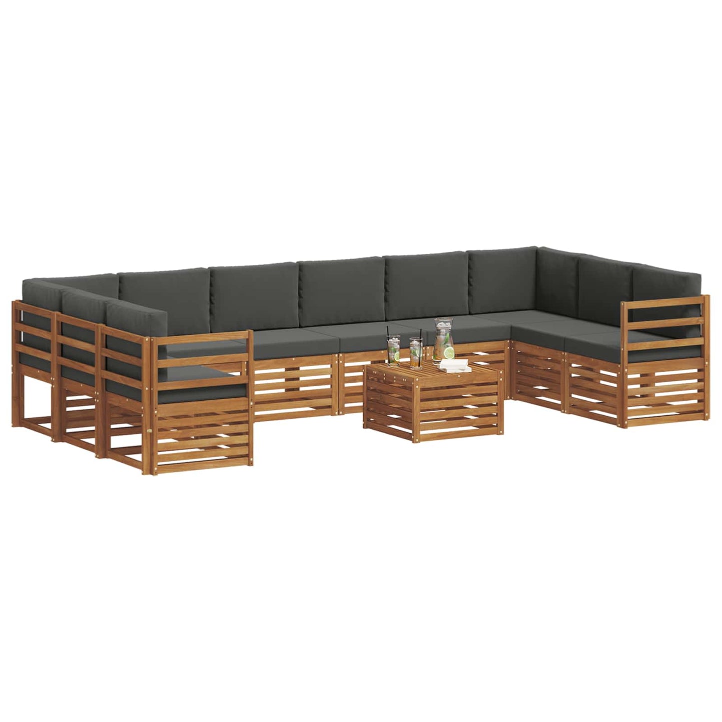 Set divani 11 pcs Naturale e Antracite Legno di Acacia Massello