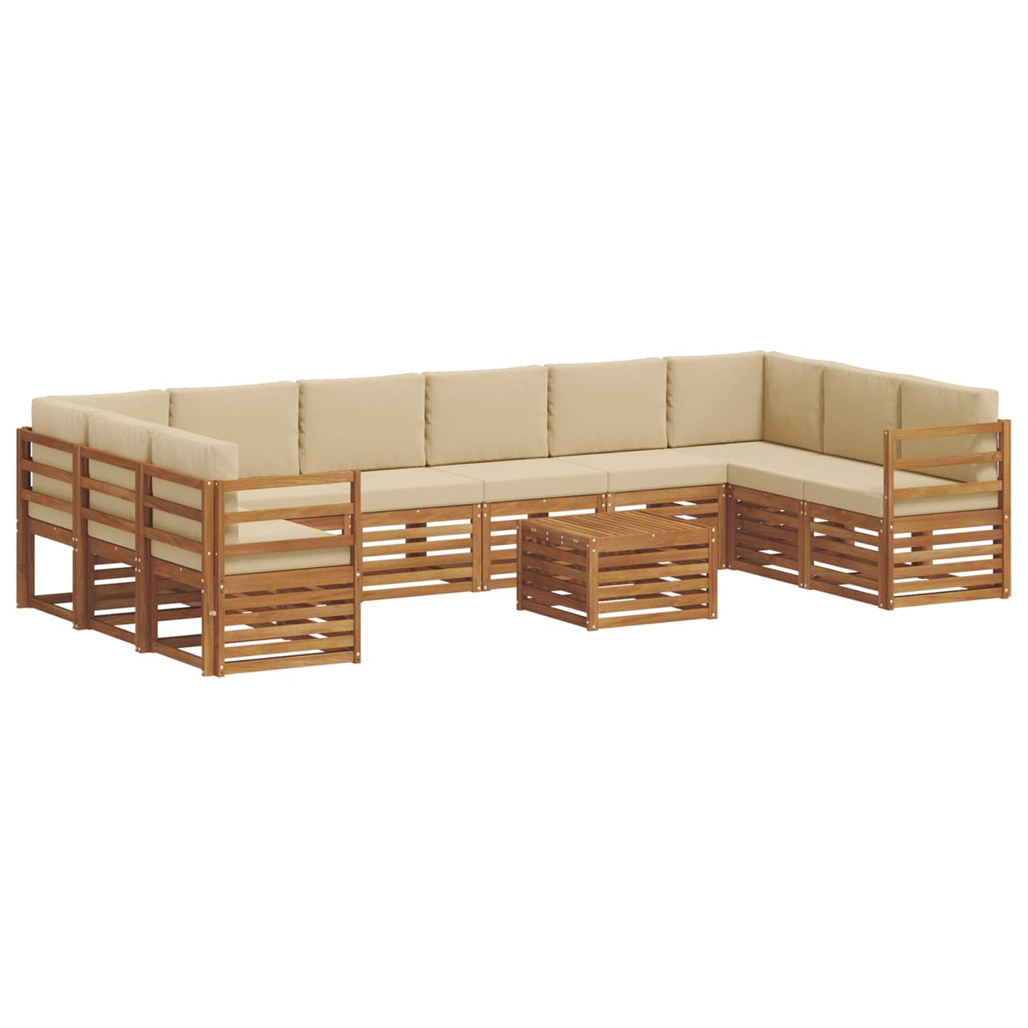 Set divani 11 pcs Naturale e Beige Legno di Acacia Massello