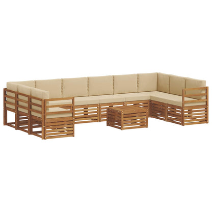 Set divani 11 pcs Naturale e Beige Legno di Acacia Massello