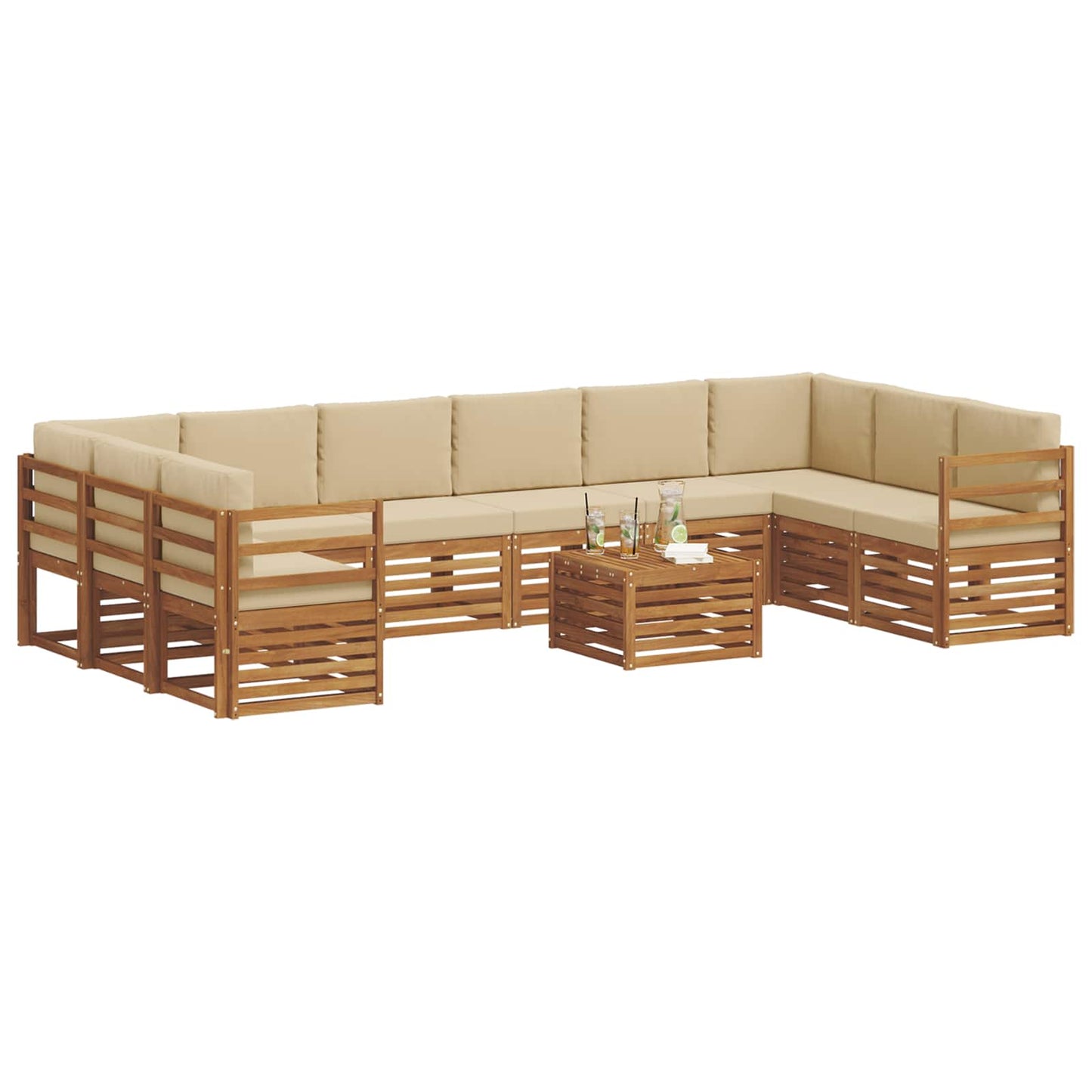 Set divani 11 pcs Naturale e Beige Legno di Acacia Massello