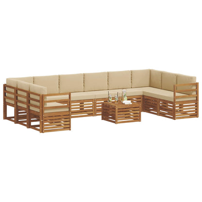 Set divani 11 pcs Naturale e Beige Legno di Acacia Massello