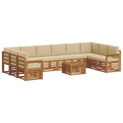 Set divani 11 pcs Naturale e Beige Legno di Acacia Massello