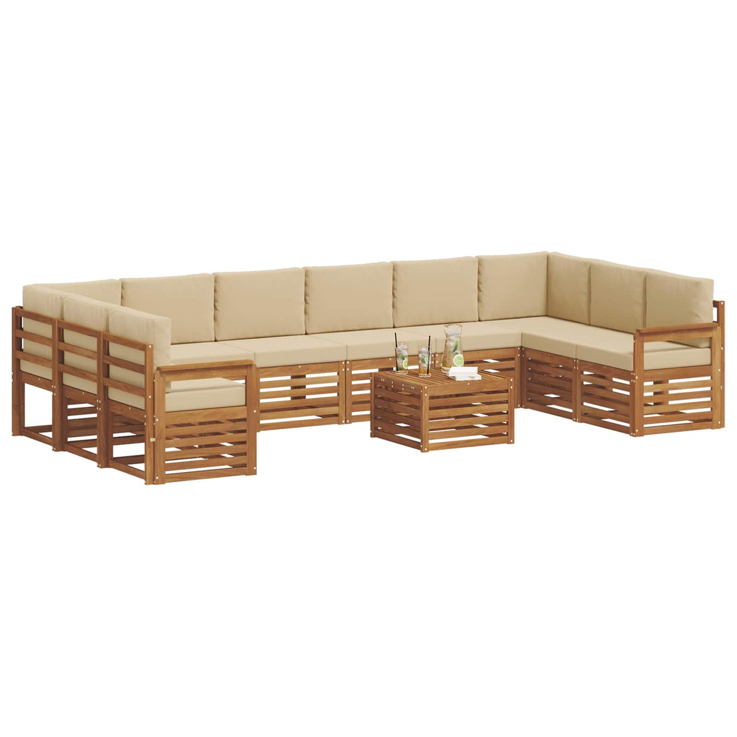 Set divani 11 pcs Naturale e Beige Legno di Acacia Massello