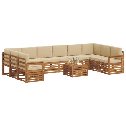 Set divani 11 pcs Naturale e Beige Legno di Acacia Massello