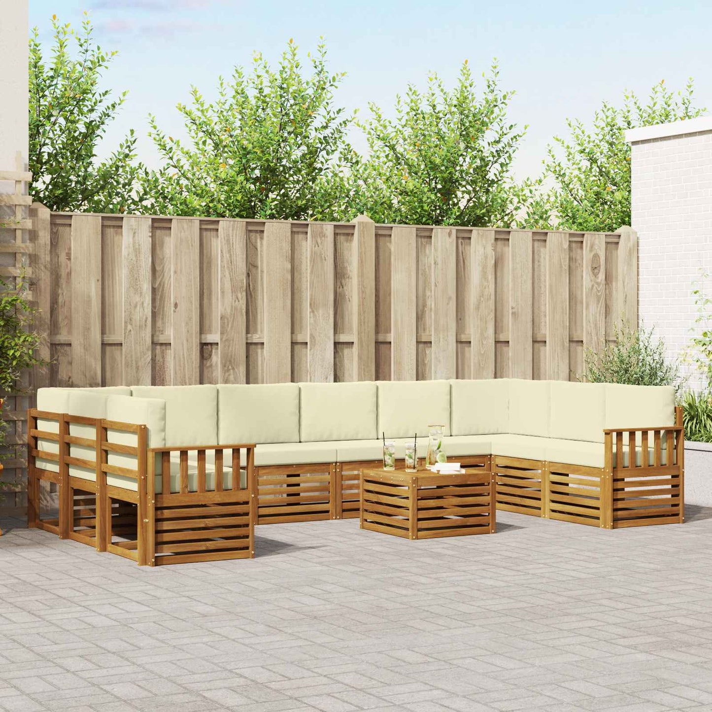 Set divani 11 pcs Naturale e Crema Legno di Acacia Massello