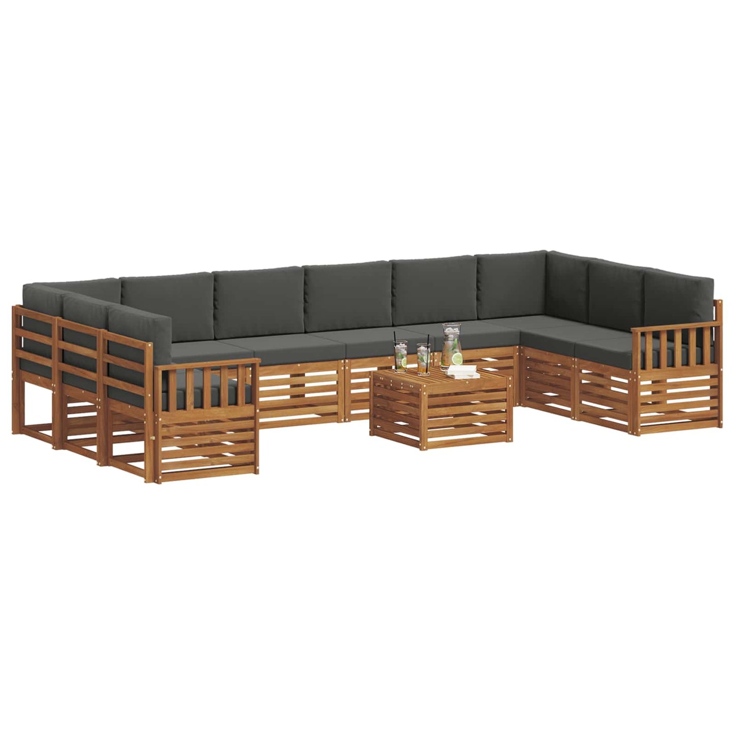 Set divani 11 pcs Naturale e Antracite Legno di Acacia Massello