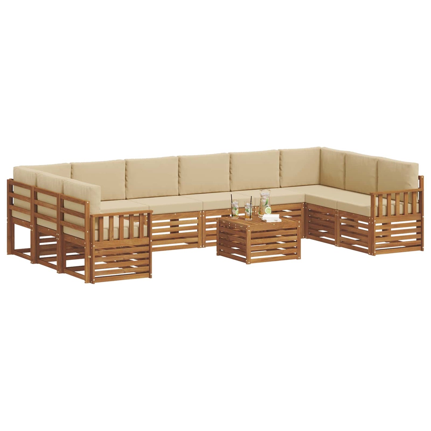 Set divani 11 pcs Naturale e Beige Legno di Acacia Massello