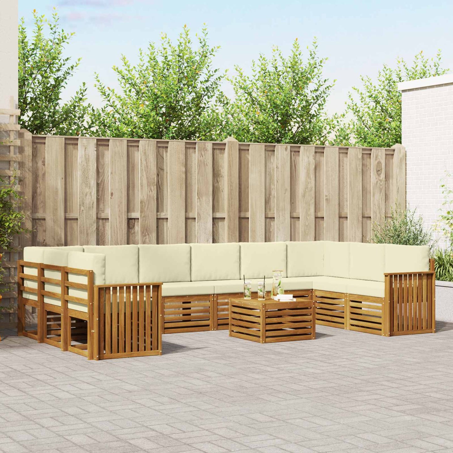 Set divani 11 pcs Naturale e Crema Legno di Acacia Massello