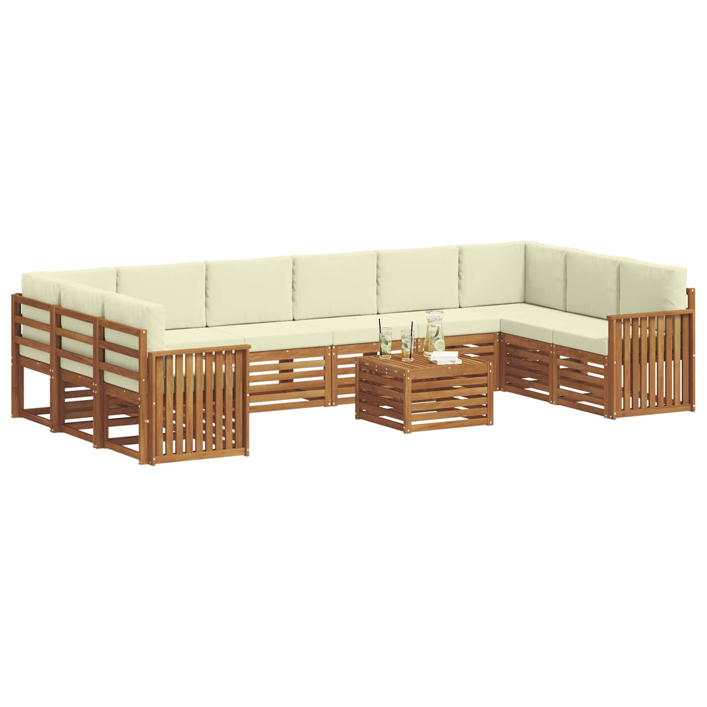 Set divani 11 pcs Naturale e Crema Legno di Acacia Massello