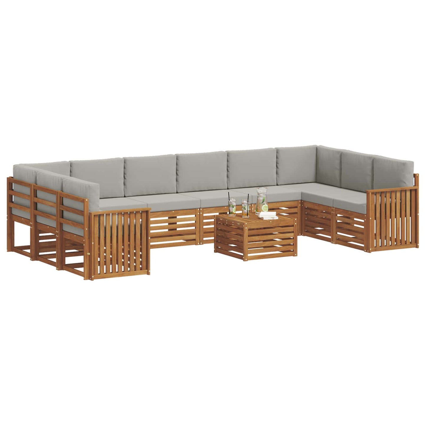 Set divani con cuscino 11 pcs Grigio Naturale e Chiaro