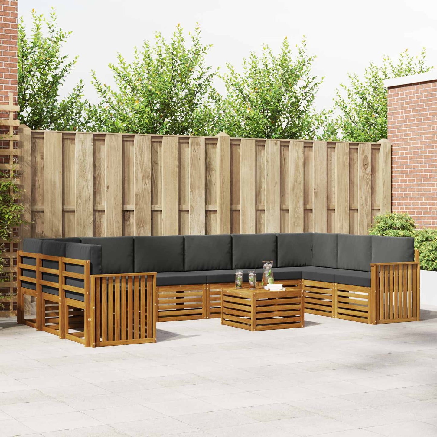 Set divani 11 pcs Naturale e Antracite Legno di Acacia Massello
