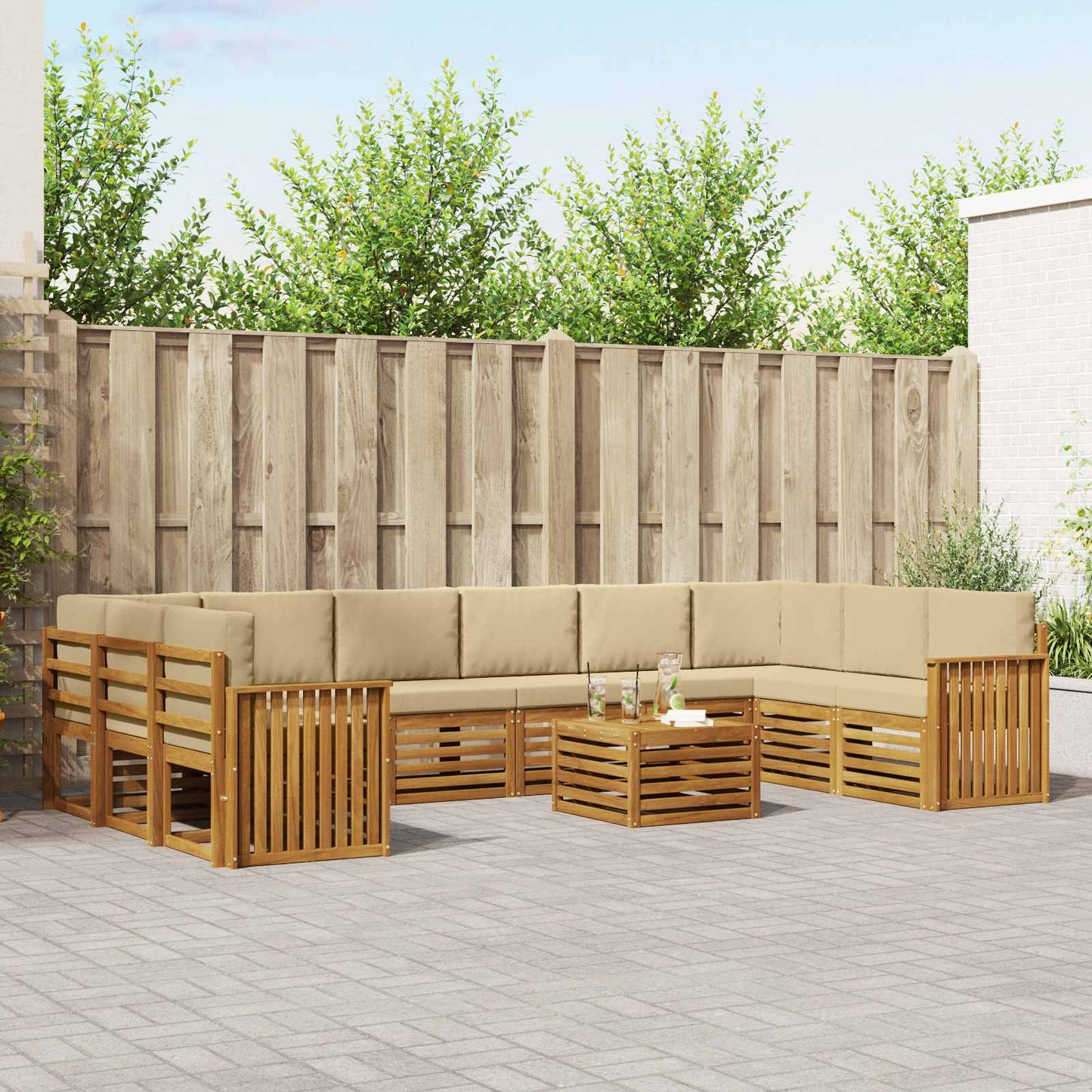 Set divani 11 pcs Naturale e Beige Legno di Acacia Massello
