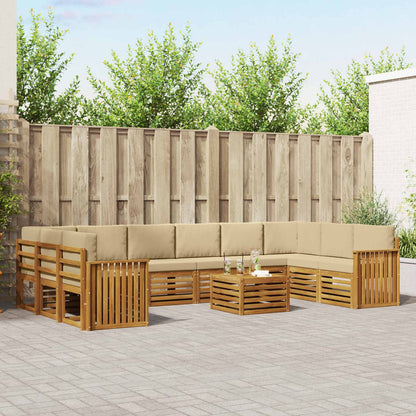 Set divani 11 pcs Naturale e Beige Legno di Acacia Massello