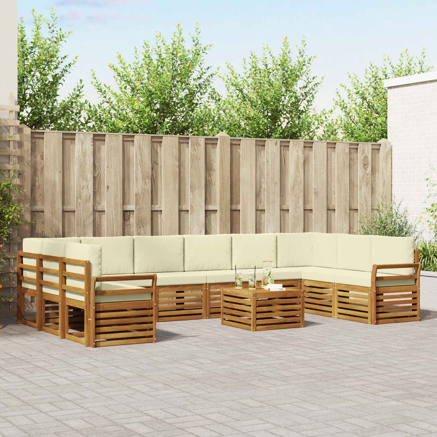Set divani 11 pcs Naturale e Crema Legno di Acacia Massello