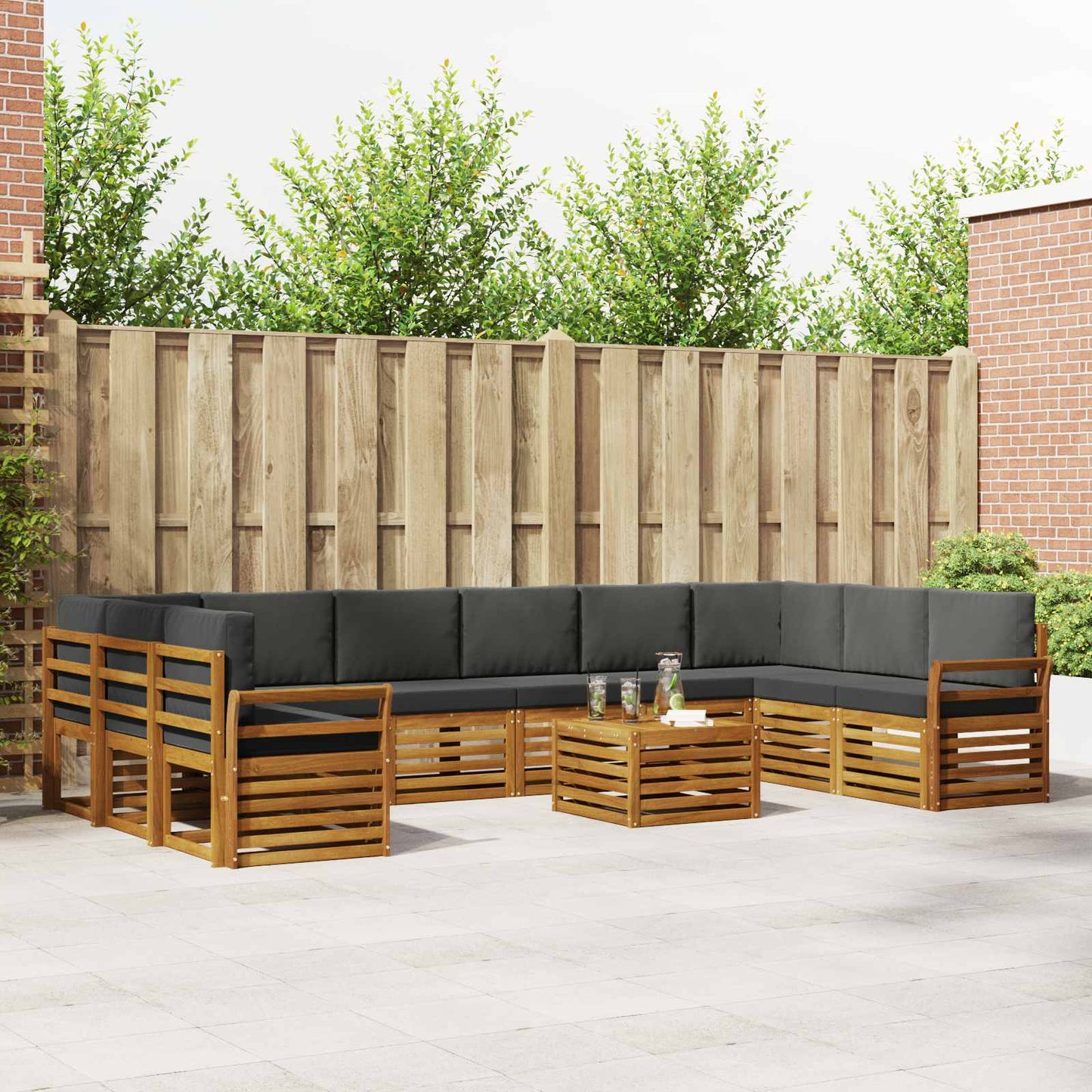 Set divani 11 pcs Naturale e Antracite Legno di Acacia Massello