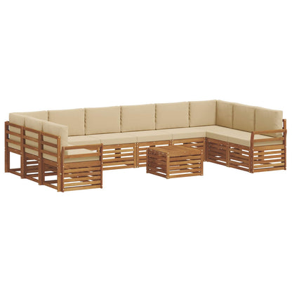 Set divani 11 pcs Naturale e Beige Legno di Acacia Massello