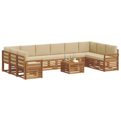 Set divani 11 pcs Naturale e Beige Legno di Acacia Massello
