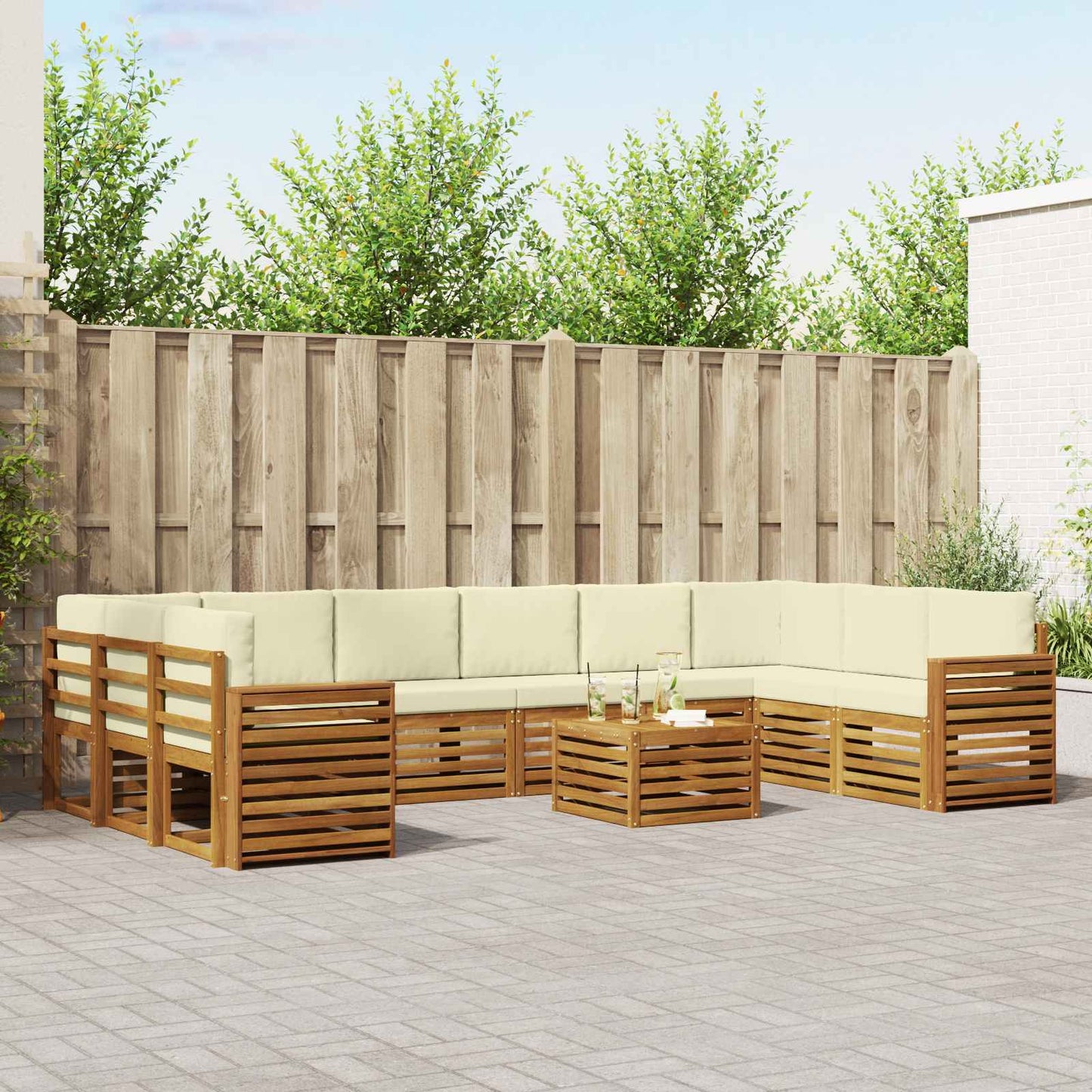 Set divani 11 pcs Naturale e Crema Legno di Acacia Massello
