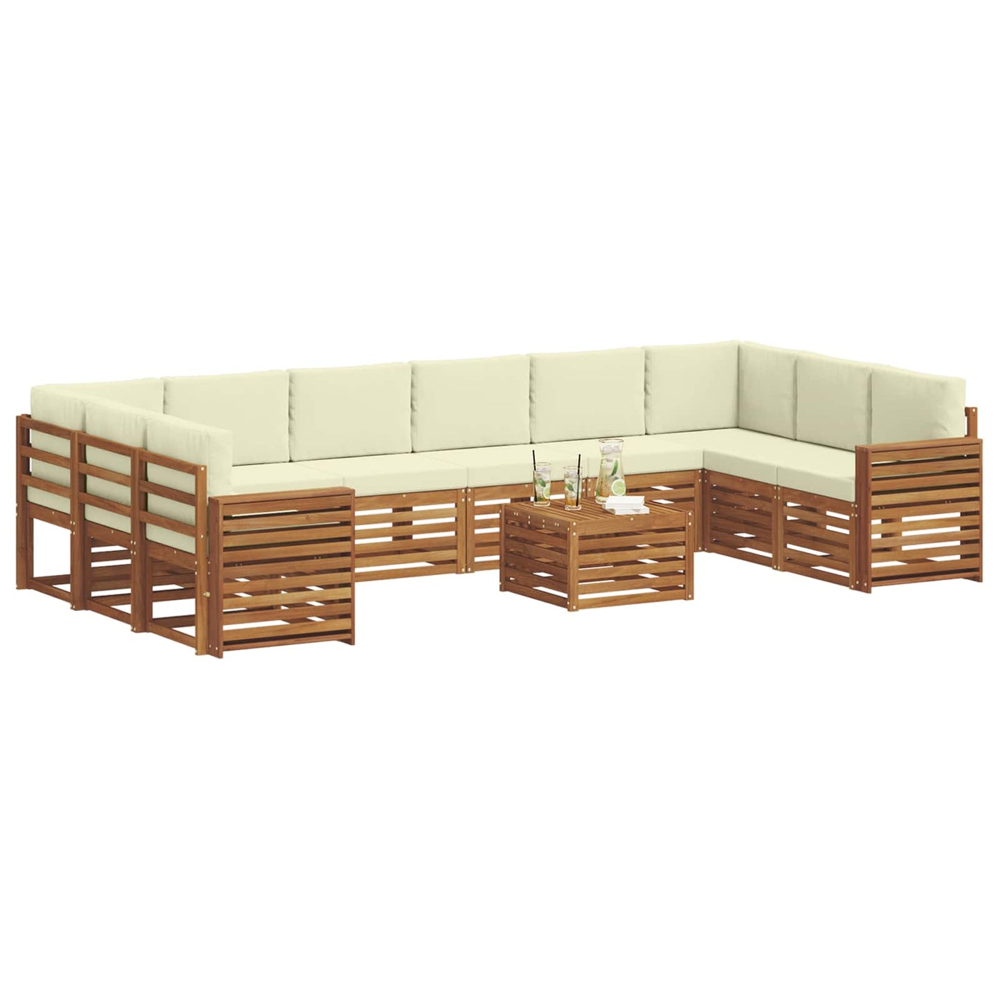 Set divani 11 pcs Naturale e Crema Legno di Acacia Massello